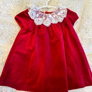 Red velvet, Holiday dress at least trim. Size 9 Month.